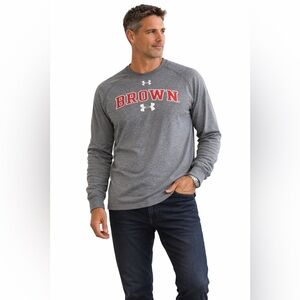 Under Armour Gray Long Sleeve with Brown College Red Lettering